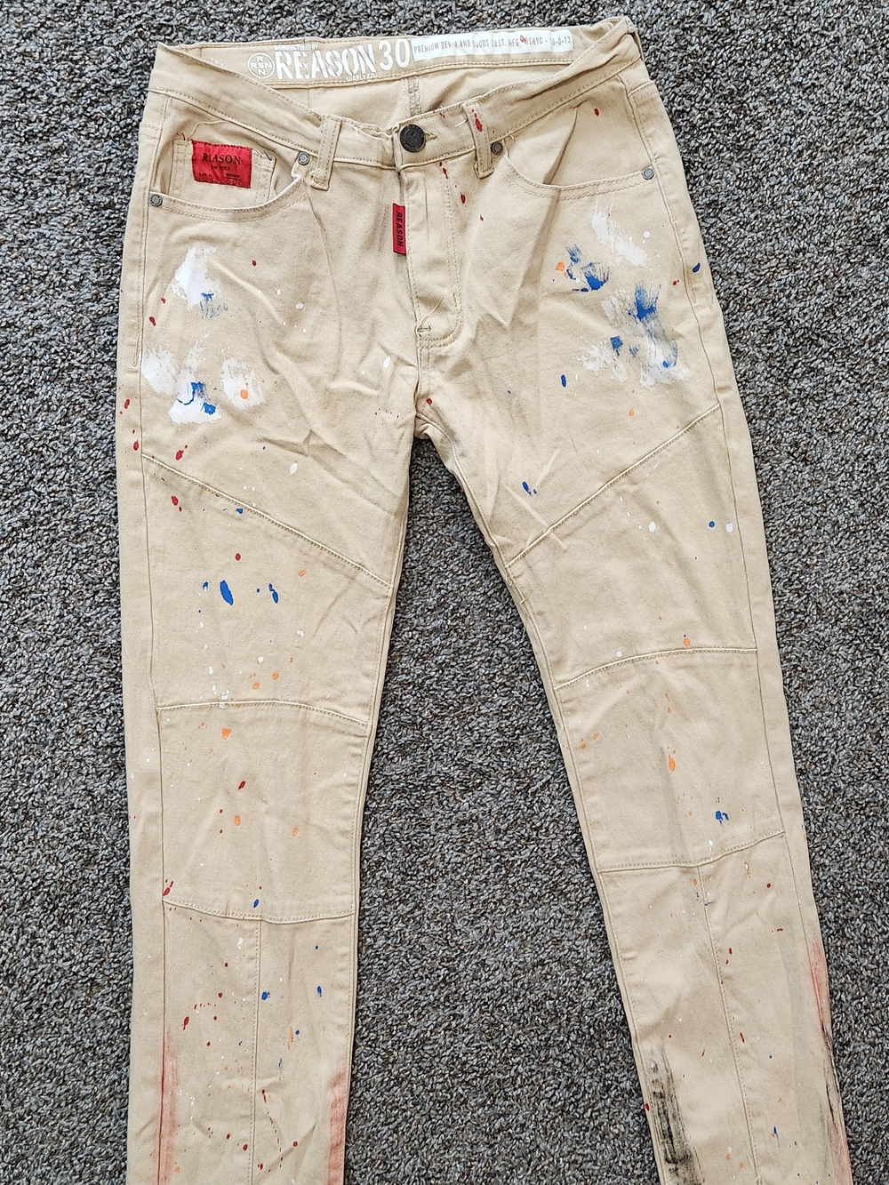 Reason Beige Paint-Splatter Jeans